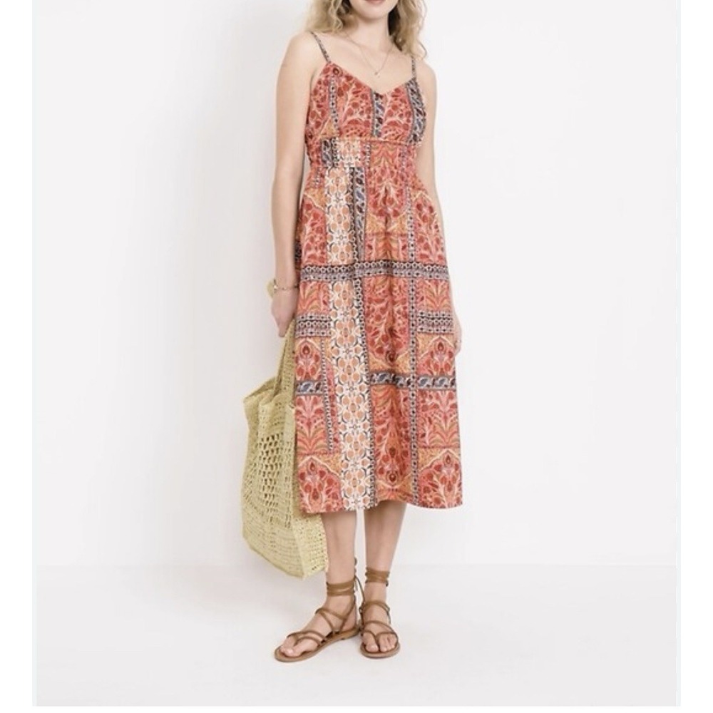 OLD NAVY Waist-Defined Cami Midi Dress Multicolor Paisley SIZE Medium Boho